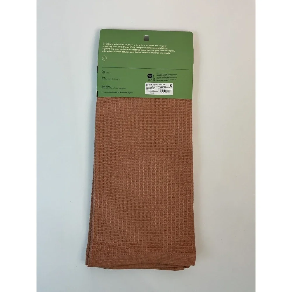 2 Pack Figmint Kitchen Towel Orange Brown 100%‎ Cotton Waffle Weave 18x28 New